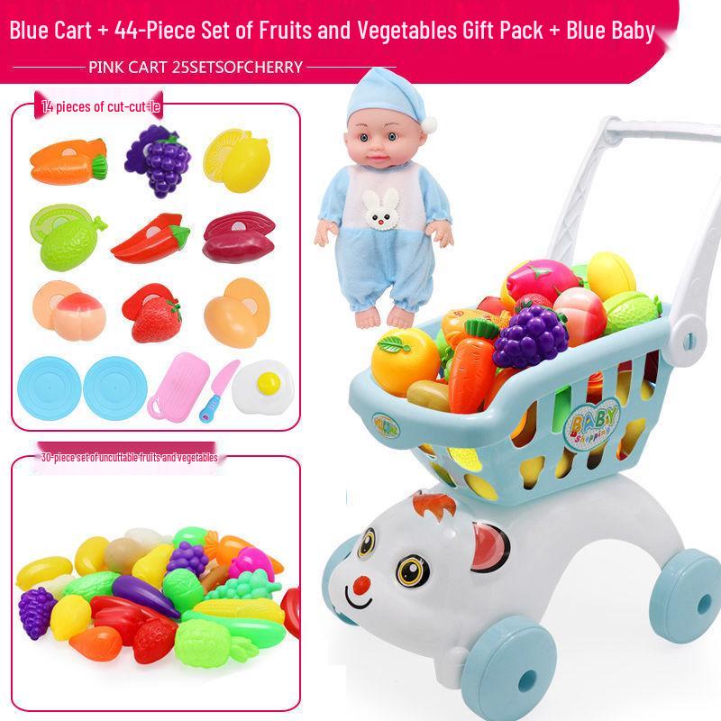 Large Kids' Grocery Cart with Fruit & Vegetable Play Set for Playhouse