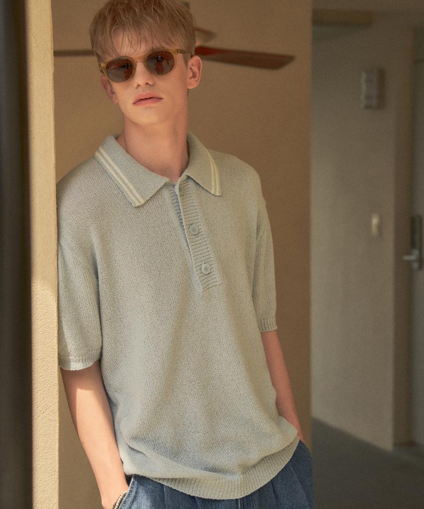 HALBKREIS LAYOUT T20013 Line Collar Knit_Blue