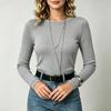 Maglietta a maniche lunghe a costine da donna, top basic casual