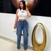 2026 New Fashion High-Waisted Jeans with Metal Studs Casual Women's Trousers