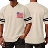 Men V Neck Short Sleeve Casual Sports T Shirt with Independence Day Print and Striped Sleeves for Everyday Wear