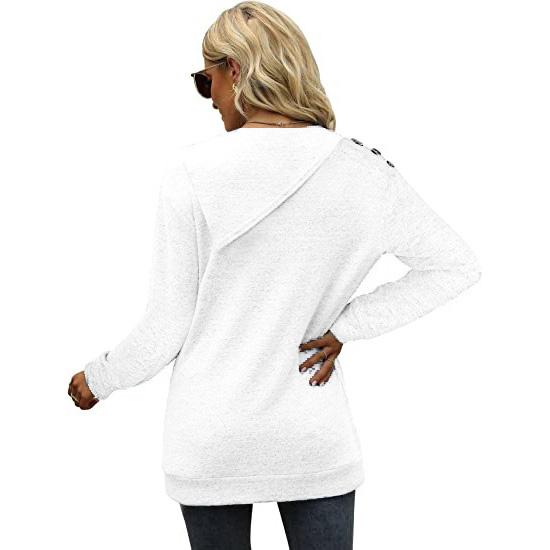 Women Plus Size Pullover Double Layer Round Neck Button Long Sleeve Sweatshirt  Loose Casual Solid T-shirt