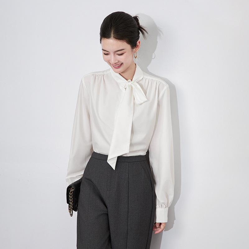 

Commuting Coolness Lantern Sleeve Beaded Ribbon Women s Loose Top, Autumn/Winter Style S