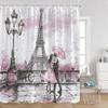 Pink Fashion Romantic Shower Curtain Paris Landscape Dress Pink Bathroom Decoration Modern Bathroom Curtain with Hook