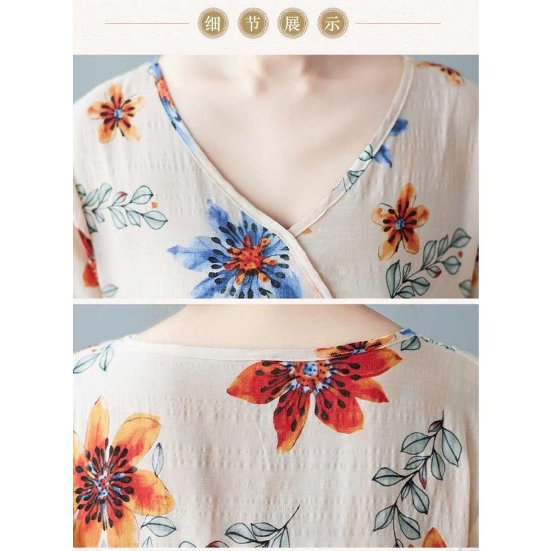 Nowe luźne plus size drukowane sznurki do wiązania w pasie etniczny styl dekolt w serek rękaw pięciominutowy literackie długie sukienki