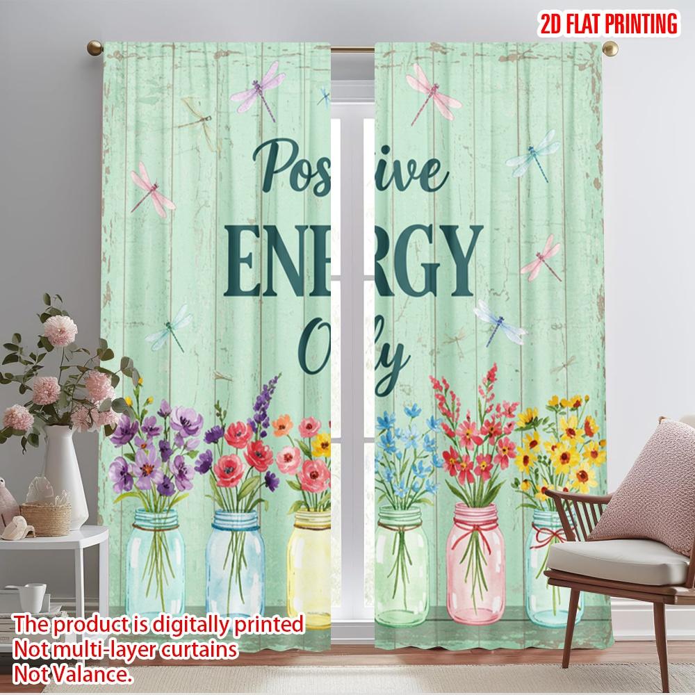 

2pcs 2D flat printing Drapes Positive Energy Flowers Dragonflies Polyester Fabric Without Electricity Holiday Decorations for 52.50×116.00 CM 2pcs