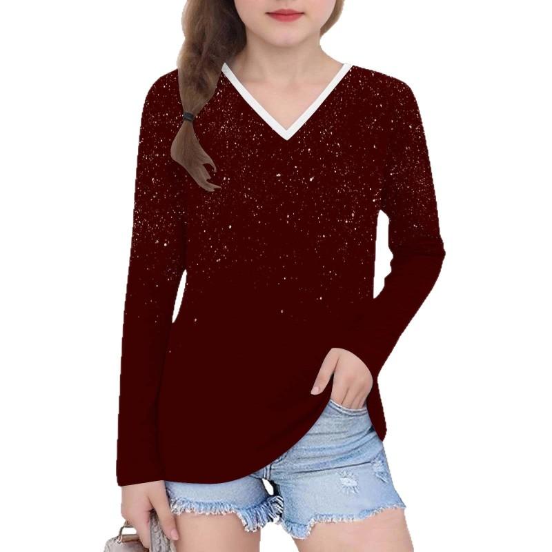 Womens V-Neck Long Sleeve Loose Fit T-Shirt With Polka Dot Print Casual Oversized Top Daily Wear