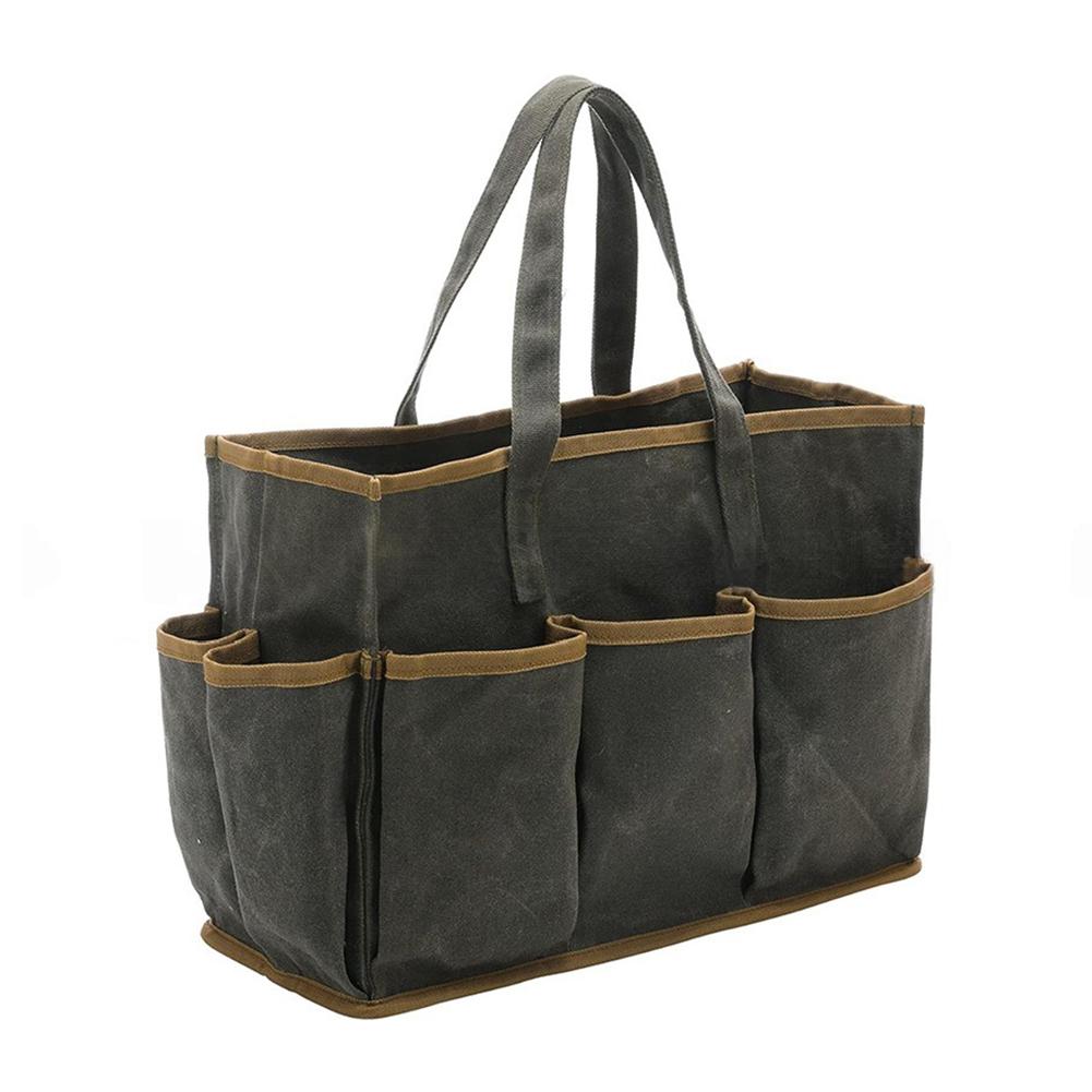 

Heavy Duty Waxed Canvas Tool Tote Bag with 10 Pockets for Gardeners Handymen and Electricians Multiple Storage Compartments зелений