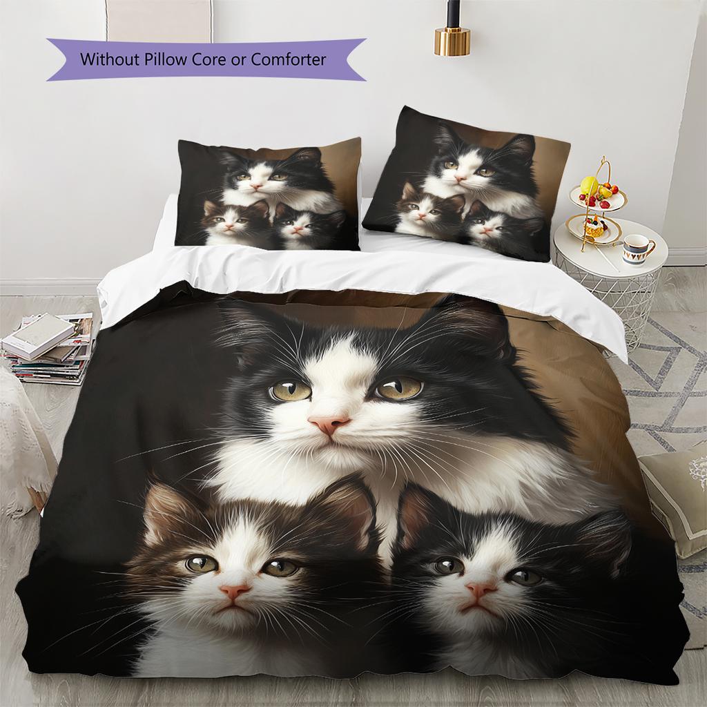 Cow Cat Pattern Bedding Home Decoration Birthday Gift (1 * duvet cover + 2 * pillowcase, without core)