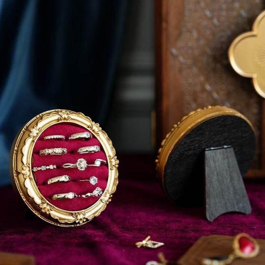 1PC Gold Frame Velvet Jewelry Display Tray Ring Earring Holder Wedding Gift Home Storage Elegant Anti-scratch Velvet Lining
