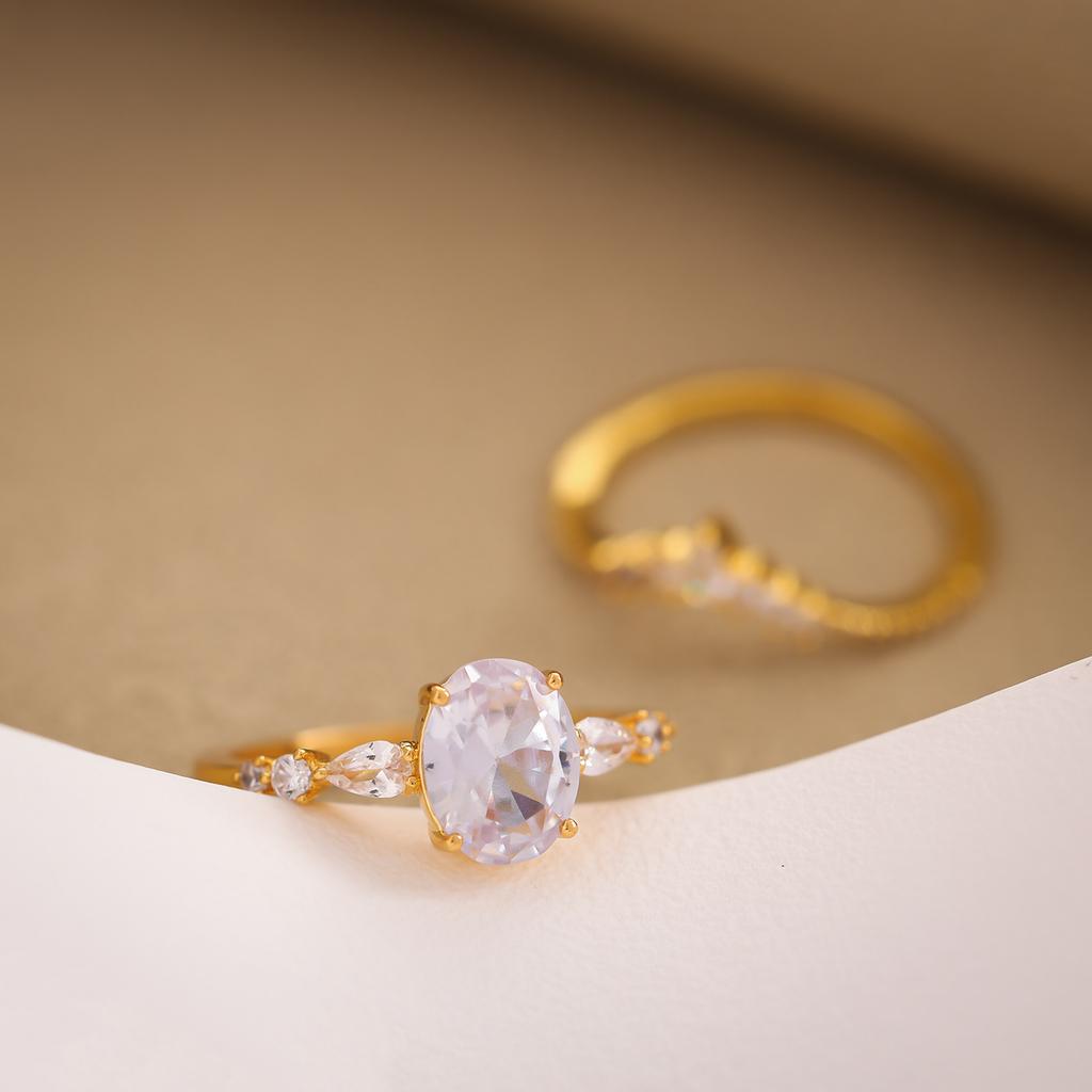New style zircon set ring European and American super flash oval shaped ring for women
