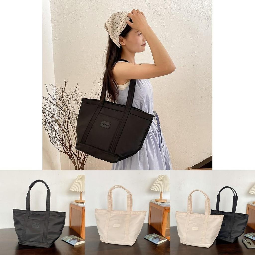 Spacious Nylon Canvas Tote Bag For Women Stylish Commuter Handheld Bag In Black And Cream