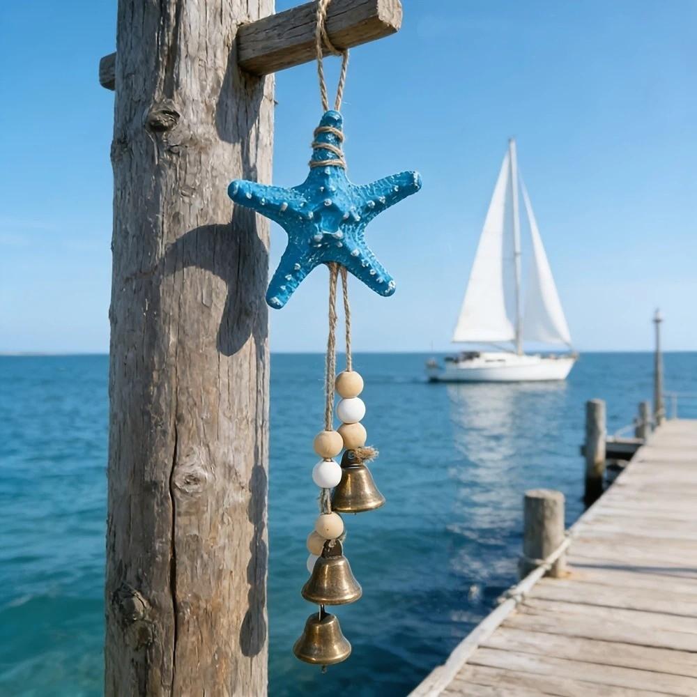 Wooden Beads Beach Decor Metal Bells Ocean Themed Hanging Ornament Starfish Wind Chime  Home Decor