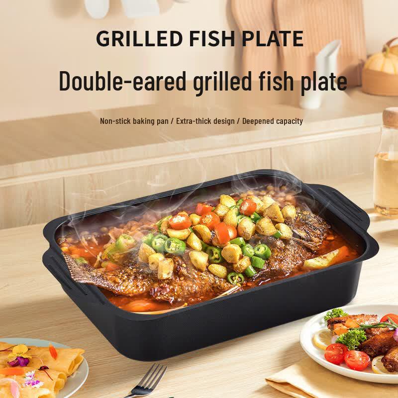 Carbon Steel Non-Stick Rectangular Roasting Fish Pan with Lid