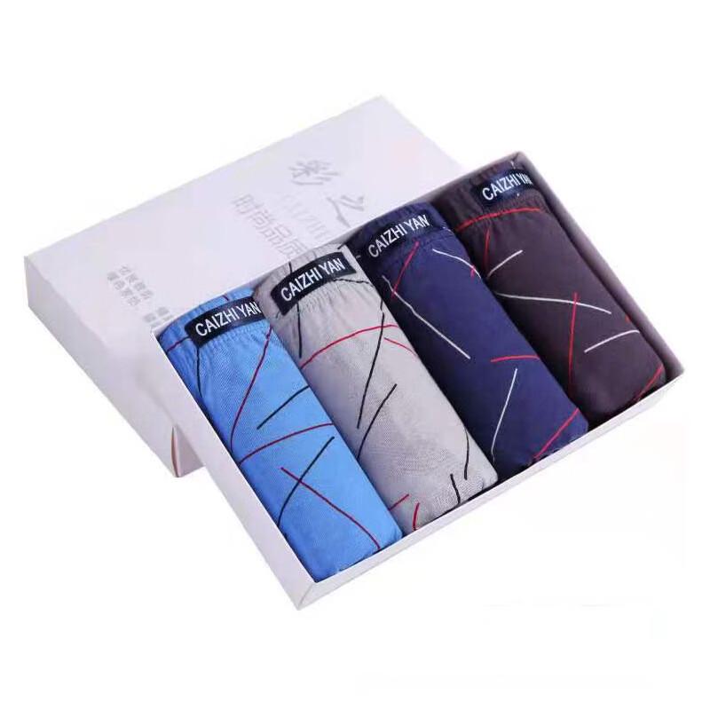 Cai Zhi Yan Men s Cotton Mid-Waist Boxer Briefs 4-Pack L