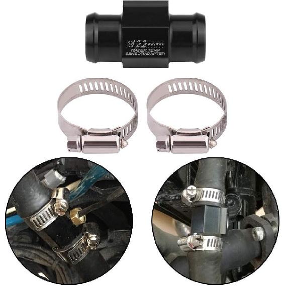 Motorcycle Water Temp Sensor Adapter, 18mm, 22mm (Optional), Black, Aluminum Alloy, Universal Fit, Includes 2 Clamps, Modern Style, Water Heater Use
