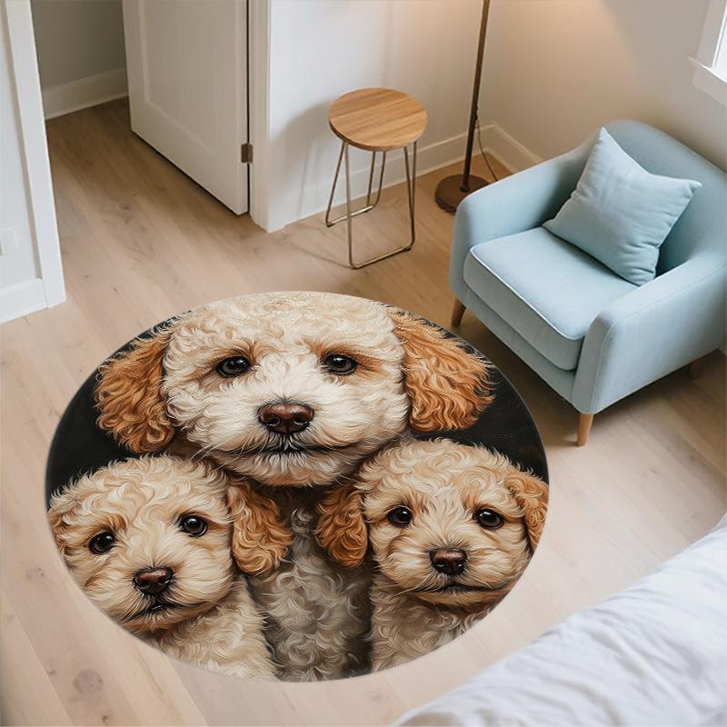 Black Teddy Dog pattern round rug,Carpet Rug for Living Room Bedroom  Playroom ,Non-slip Floor Mat,Holiday Gifts and Birthday Gifts.