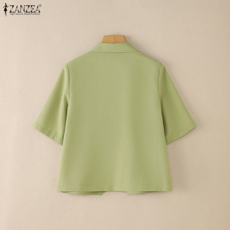 ZANZEA Damen Umlegekragen Locker Lässig Halbarm Bluse