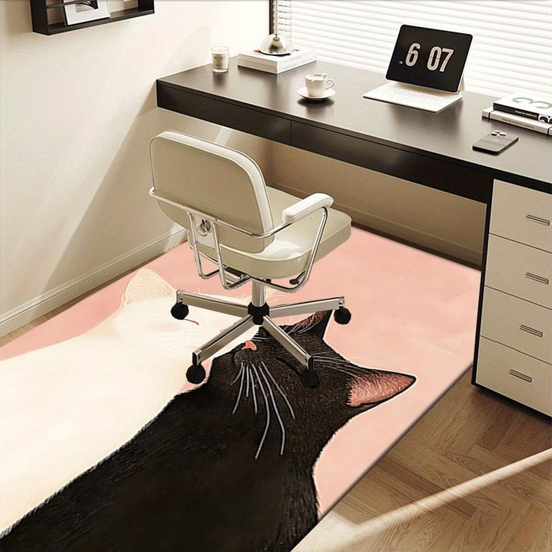 Cute Black and White Kitten Theme Chair Mat: Office Carpet Oversized Rug for Home Decor, Sofa Cover, Gift Idea, Suitable for Bedroom, Living Room