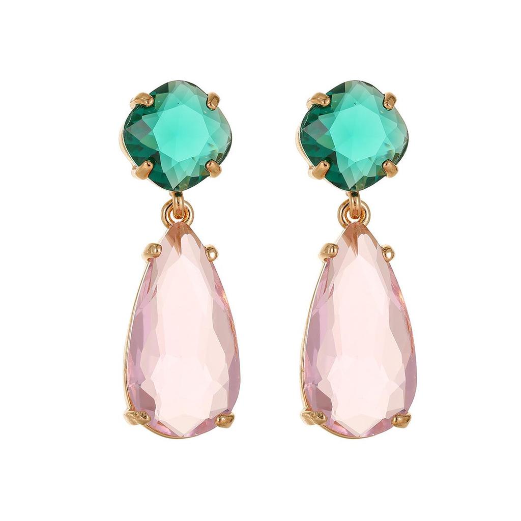 High-Transparency Gemstone Earrings: Pink & Green Crystal Luxury Women's Long Fashion Jewelry