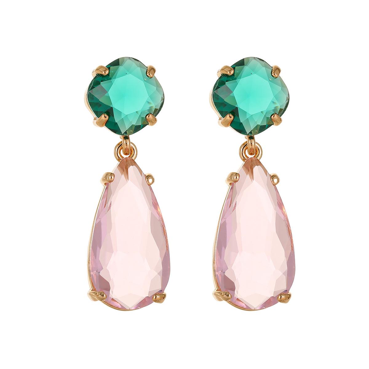 

Luxury Transparent Gemstone Earrings: Pink & Green Crystal Long Fashion Earrings for Women зелёный/розовый