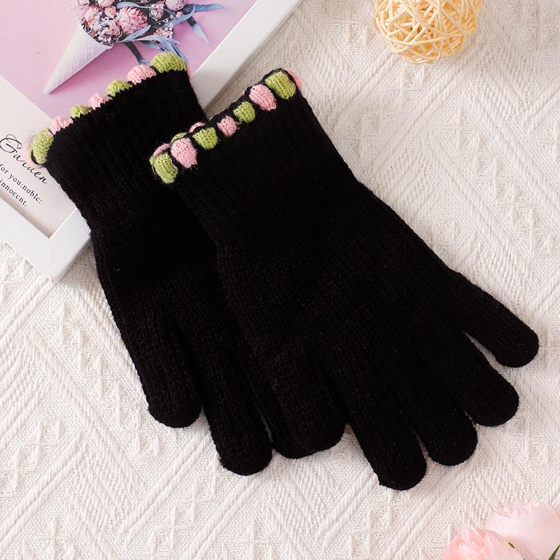 

Маленькие вязаные шерстяные перчатки-желе женские зимние с пальцами милые однотонные теплые и холодные для велоспорта студенческие