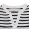 Baifenzhiyi 2026 Women's Striped Patchwork V-neck Puff Sleeve Casual T-shirt