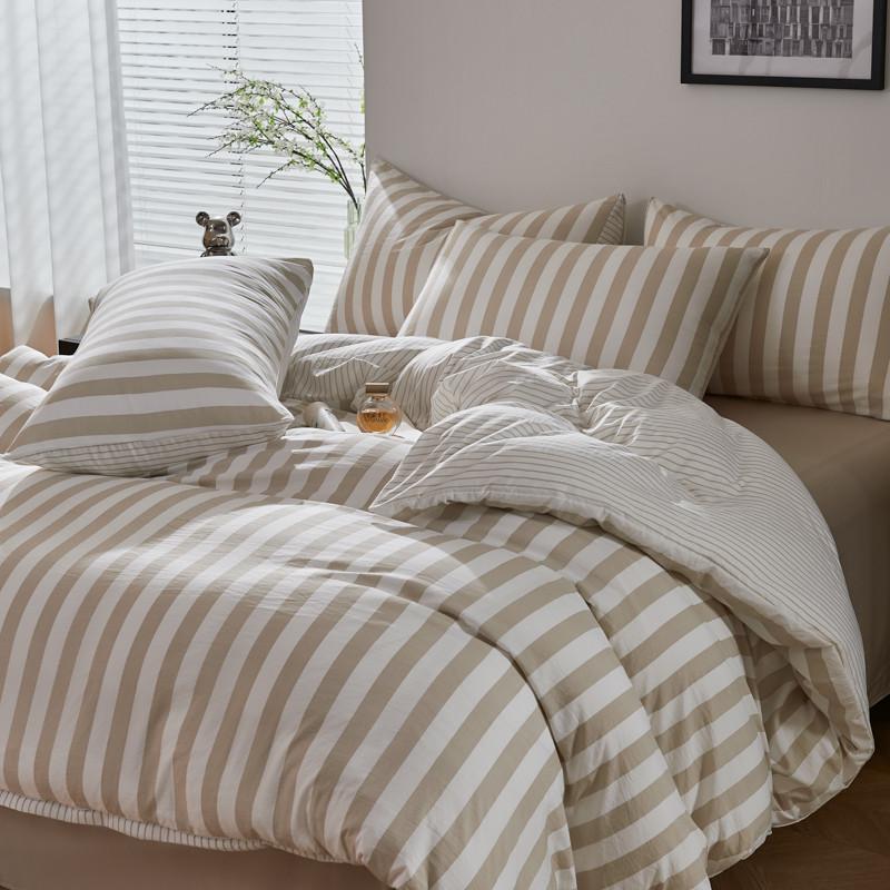 

Комплект постельного белья из 4 предметов из стиранной микрофибры в цветную вертикальную полоску, мягкий пододеяльник на молнии в милом стиле, простыня, наволочки Twin 150X200cm 4Pcs