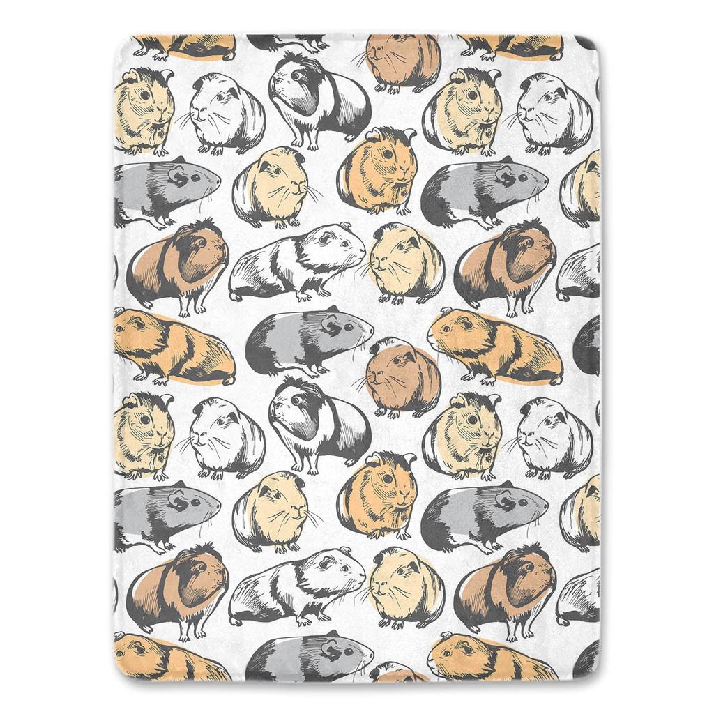 Guinea Pig Flannel Blanket Lovely Cartoon Animal Red Strawberry Blankets for Couch Bed Sofa Pet Hamster Floral Throw Blanket