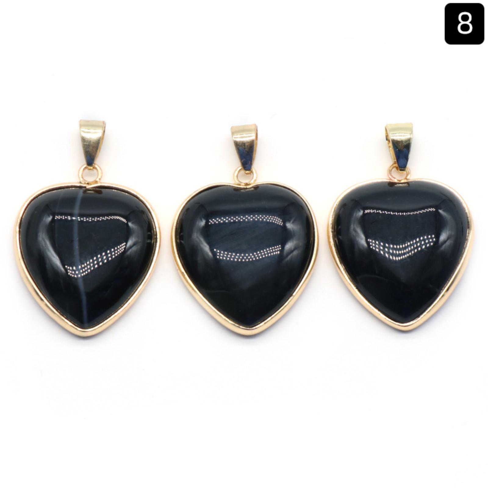 

1514 - Heart-shaped Pendant With Gold-edged Setting Natural Agate Crystal Semi- Stone Agate Heart-shaped Necklace One Size чорний