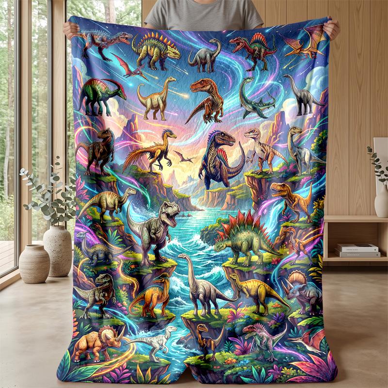 Dinosaur Jurassic Adventure Blanket Personalized Name Flannel Blanket Soft Cozy Plush Throw for Sofa Bed Lightweight Home Decor