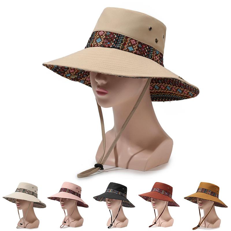 Ethnic Wind Hat Summer Vintage Mountaineering Hat Outdoor Big Brim Sun Hat Sunscreen Sunshade Fisherman Hat