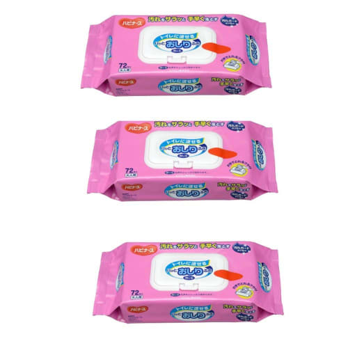 Great Value Bulk Purchase: 3-Pack Habinurse Flushable Baby Wipes, 72 Wipes Per Pack, for Caregivers, Adults, and Seniors