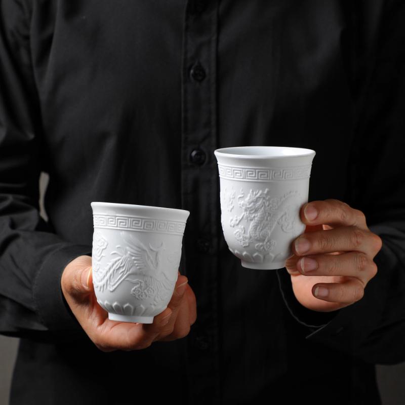 White Porcelain Mutton Fat Jade Master Tea Cup Handmade Chinese Gongfu Teaware for Personal Use Ceremony and Gift