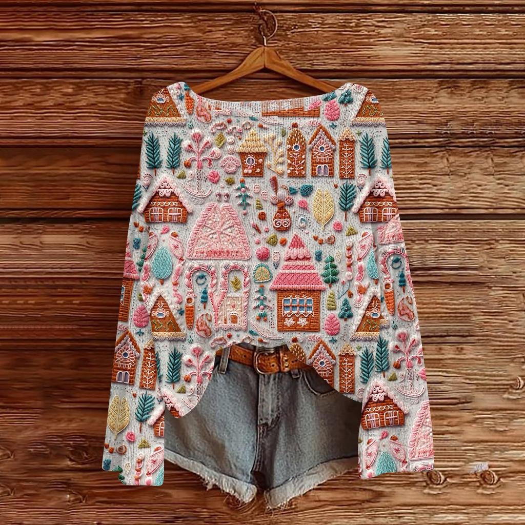 Julegensere for kvinner Strikkegenser Søt skjorte Høst Rund hals Genser Topper