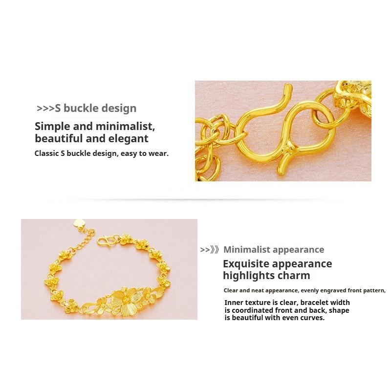 Sand Gold Brass Gold Flower Bracelet Jewelry Vietnamese Sand Gold Plated 24k Gold Bracelet for Women
