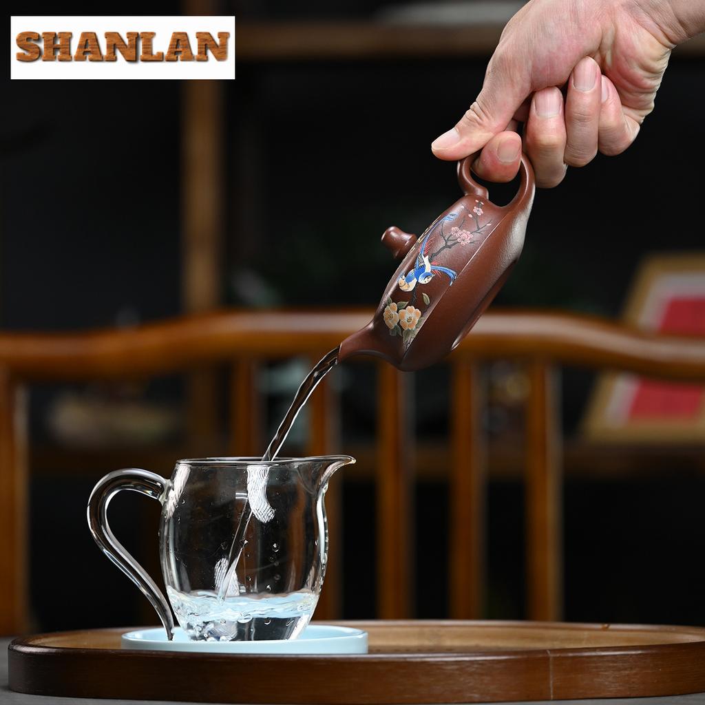 200ml Yixing Purple Clay Teapots Handmade Curve Pot Raw Ore Di Cao Qing Mud Kettle With Strainer Zisha Tea Set Drinkware Craft