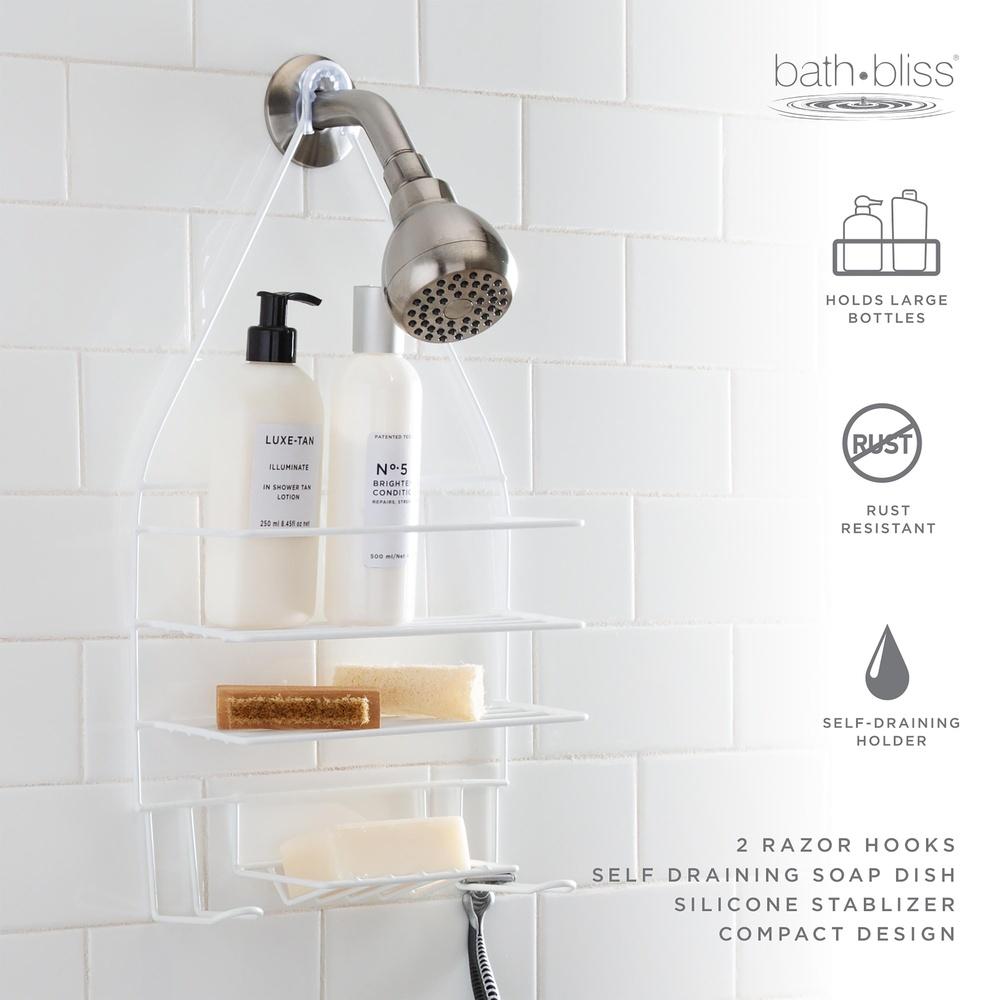 Hanging Shower Caddy with Two Hooks Three Tier Shelves Soap Sponge Holder Rust Resistant Durable Bathroom Organizer