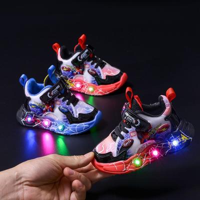 Children's Bright Leather Sneakers LED Induction Light Spring and Autumn Boys Sports Casual Shoes