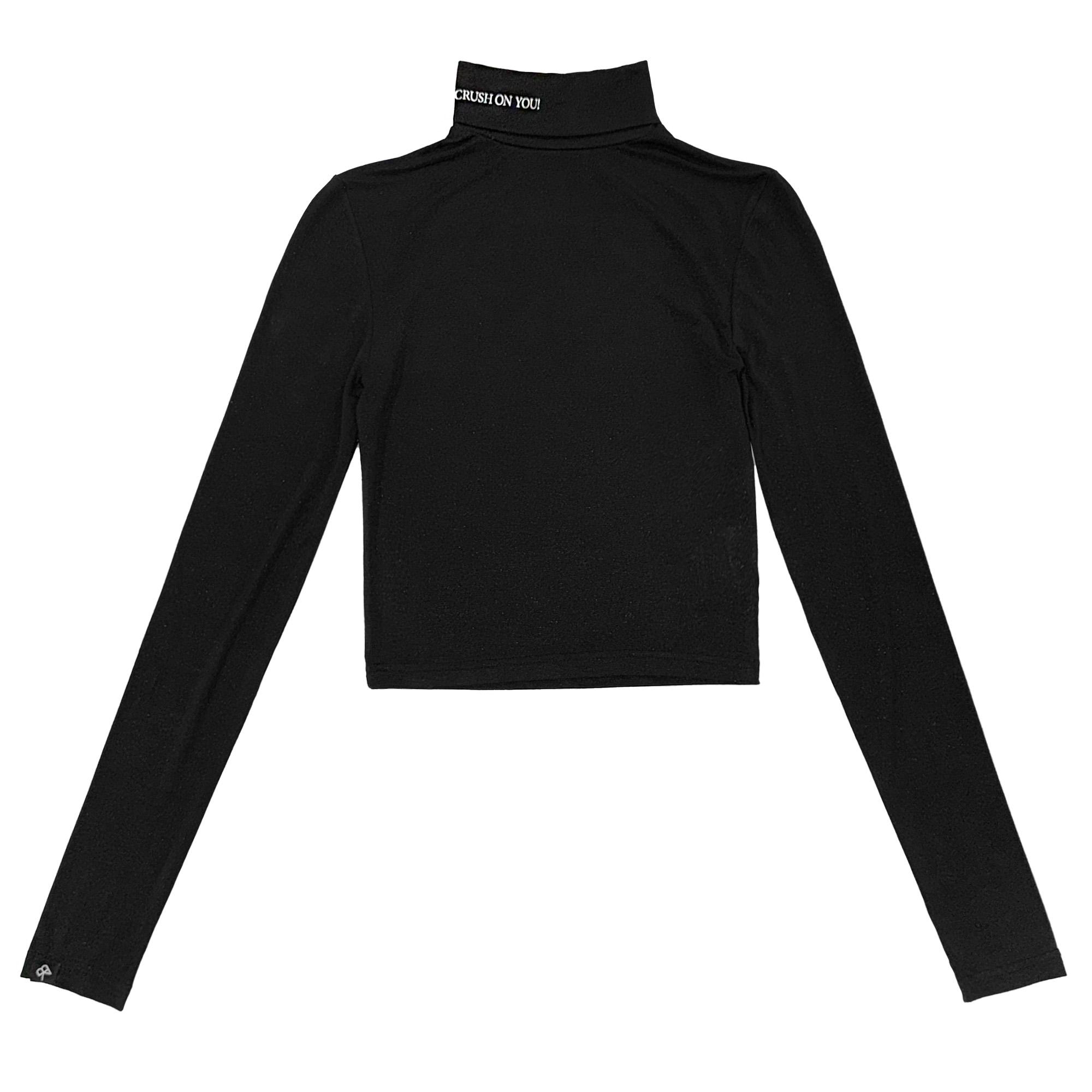 Black Crush Lettering Pearl Slim Turtleneck T-Shirt Black