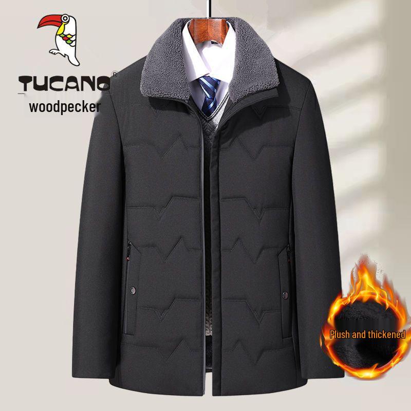 

Woodpecker Men s Winter Fleece Lined Down Cotton Jacket for Middle-Aged and Elderly XXL 150-165 lbs