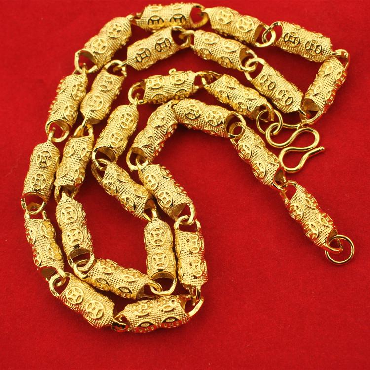 Durable Copper-Plated Gold Necklace, Sand Gold Design, Consistent Color, Masculine and Imposing, Fire-Tested for Quality.