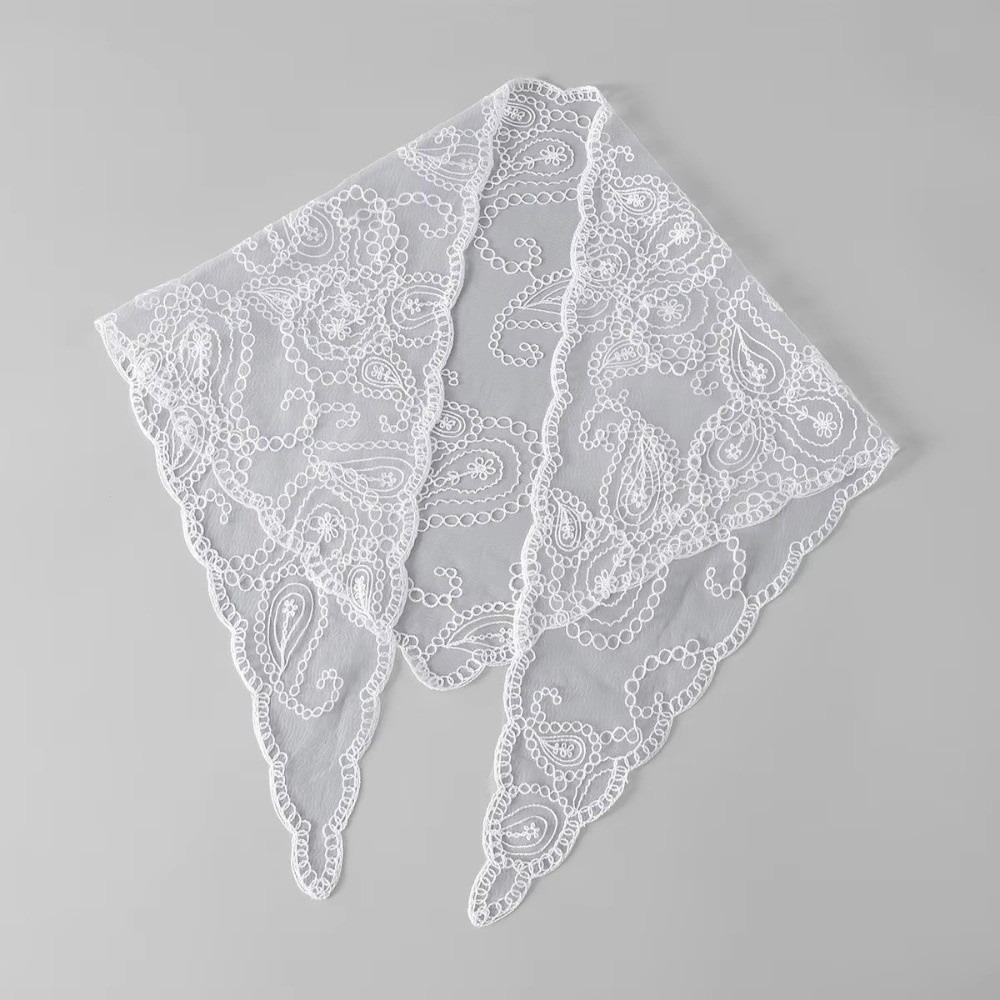 Solid Color Embroidery Shawl Thin Fabric Prayer Veil Vintage Hair Scarf  for Women