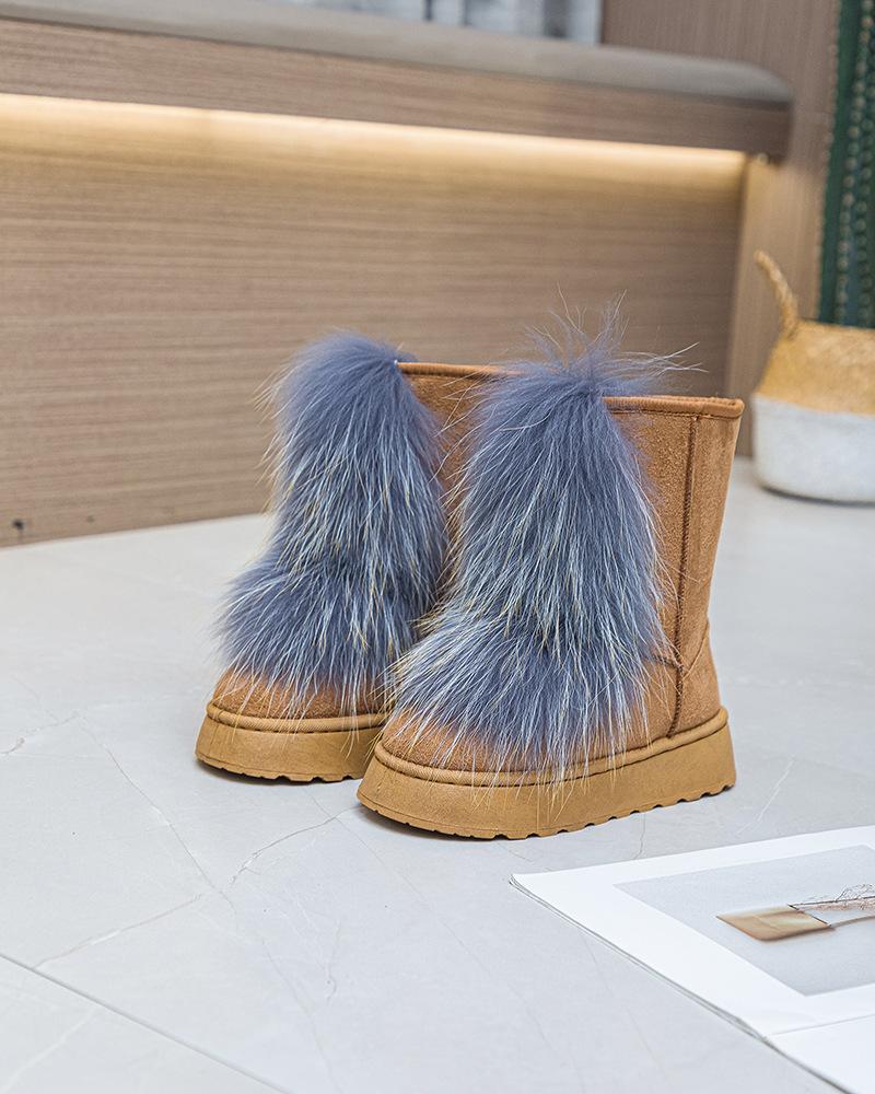 2025 Mao Mao boots children winter thick-soled high-heeled warm-fitting medium tube snow boots boots wear high-top fox hair