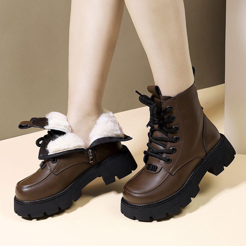 Women's lightweight comfortable cold warm padded snow boots non-slip wear outdoor leisure sports leather waterproof Martin cotton boots