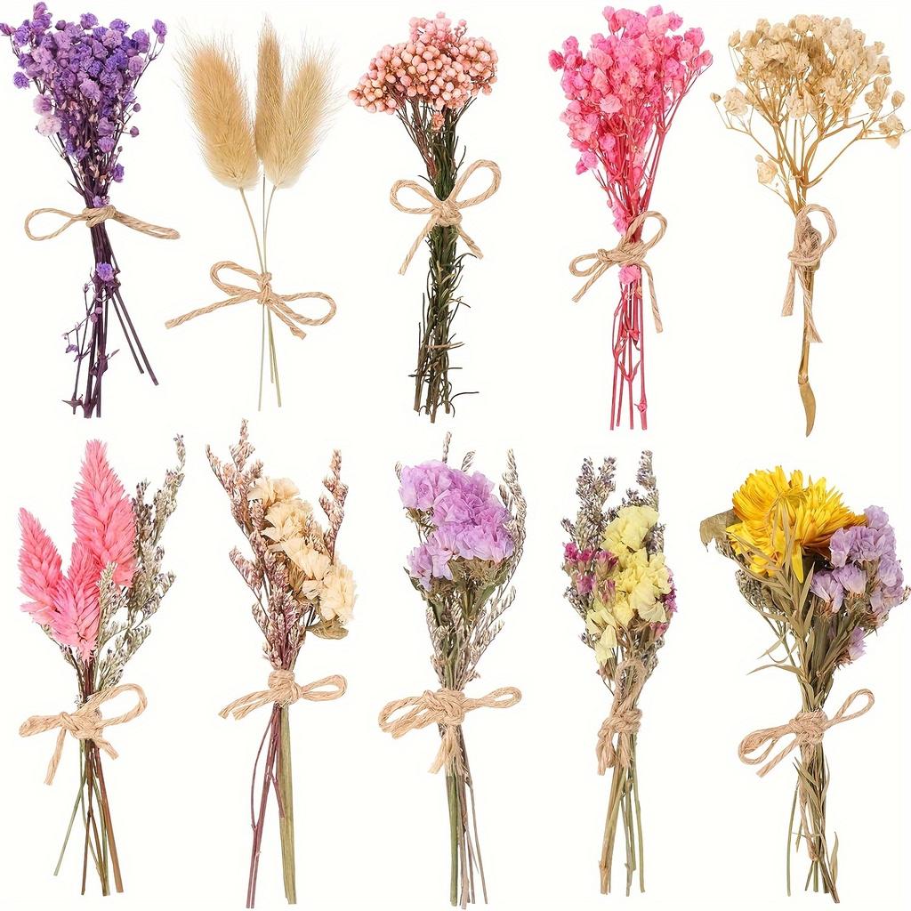 10Pack Dried Flowers with Stem for Vase Wildflower Decor Crafts Bouquets Artificial Floral Arrangement for Vase DIY Wedding Decor