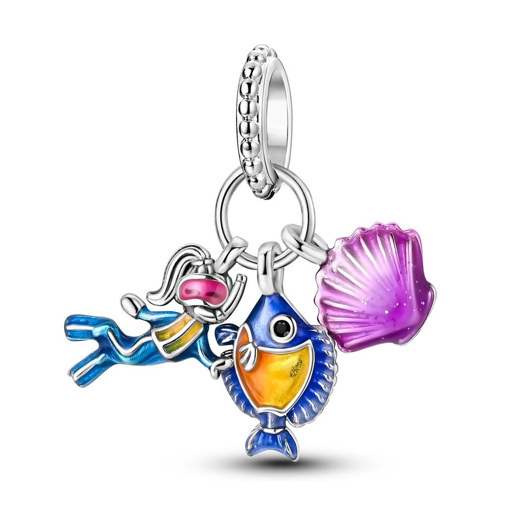 Original Copper Charm Summer Ocean Crab Sea Turtle Octopus Bead Fit Bracelet Pendant Diy Woman Jewelry