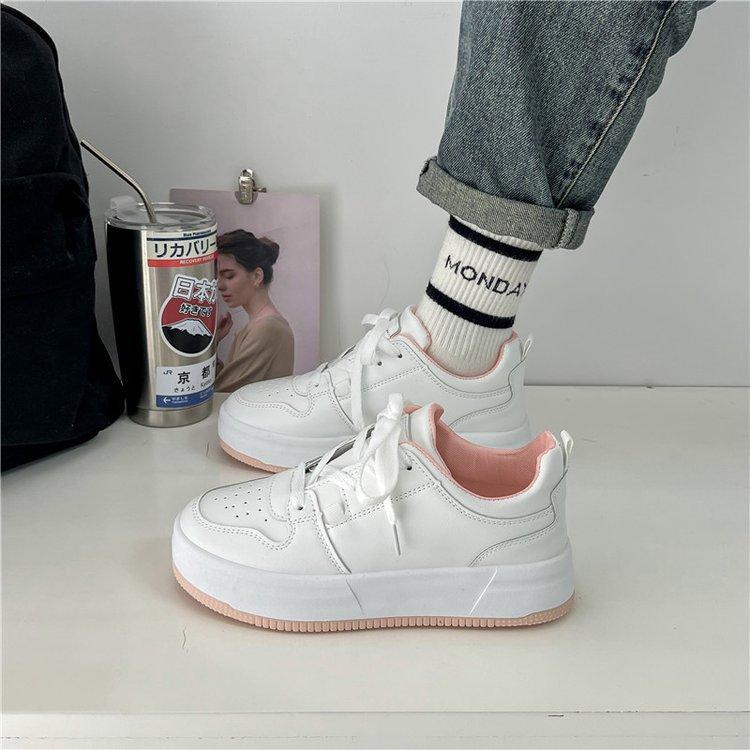 

Spring New Muffin Thick Bottom Color Matching Lace-up Student White Shoes Female Fashion Casual Sports Skate Shoes