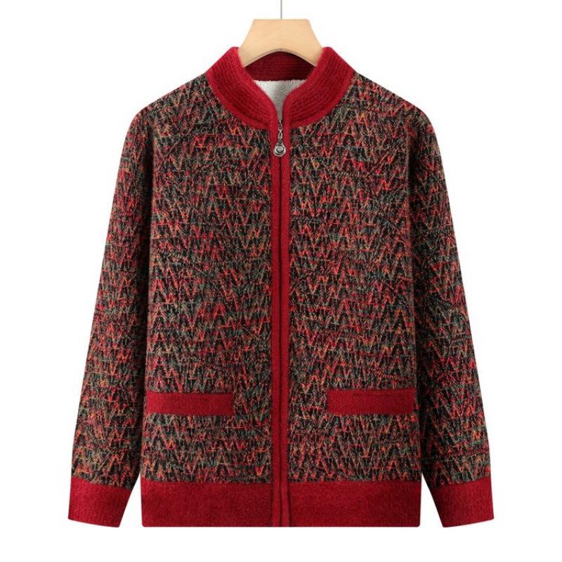 Women's Autumn and Winter Knitted Jacket Mink Fleece Thickened Wool Zipper Cardigan Top
