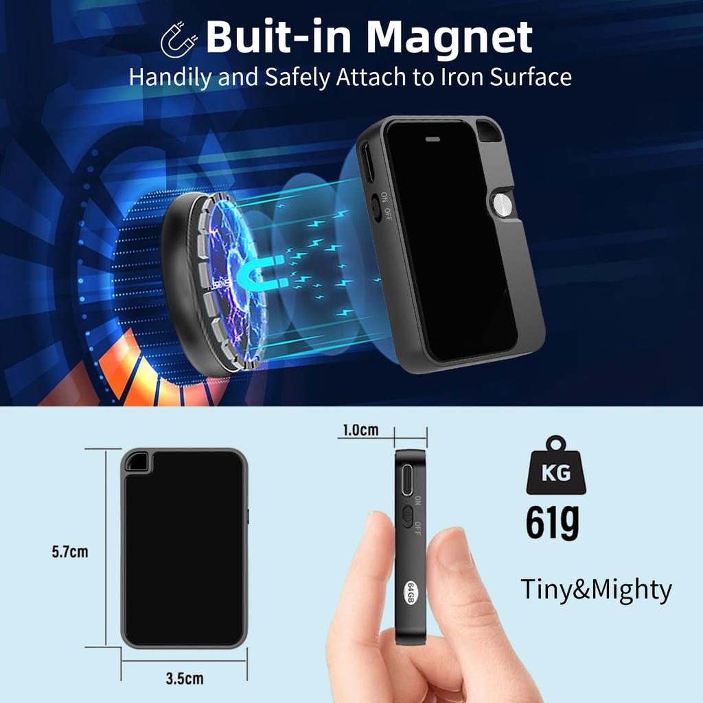 Mini-Sprachrekorder, Sprachrekorder mit langer Batterielebensdauer | Sprachaufzeichnungsgerät mit magnetischer Adsorption